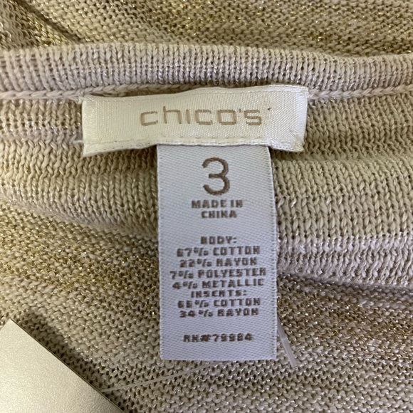 NWT Chico's 3 (XL) Beige Glitzy Stripe Peyote Champagne Pullover Sweater 79984 - Picture 9 of 12